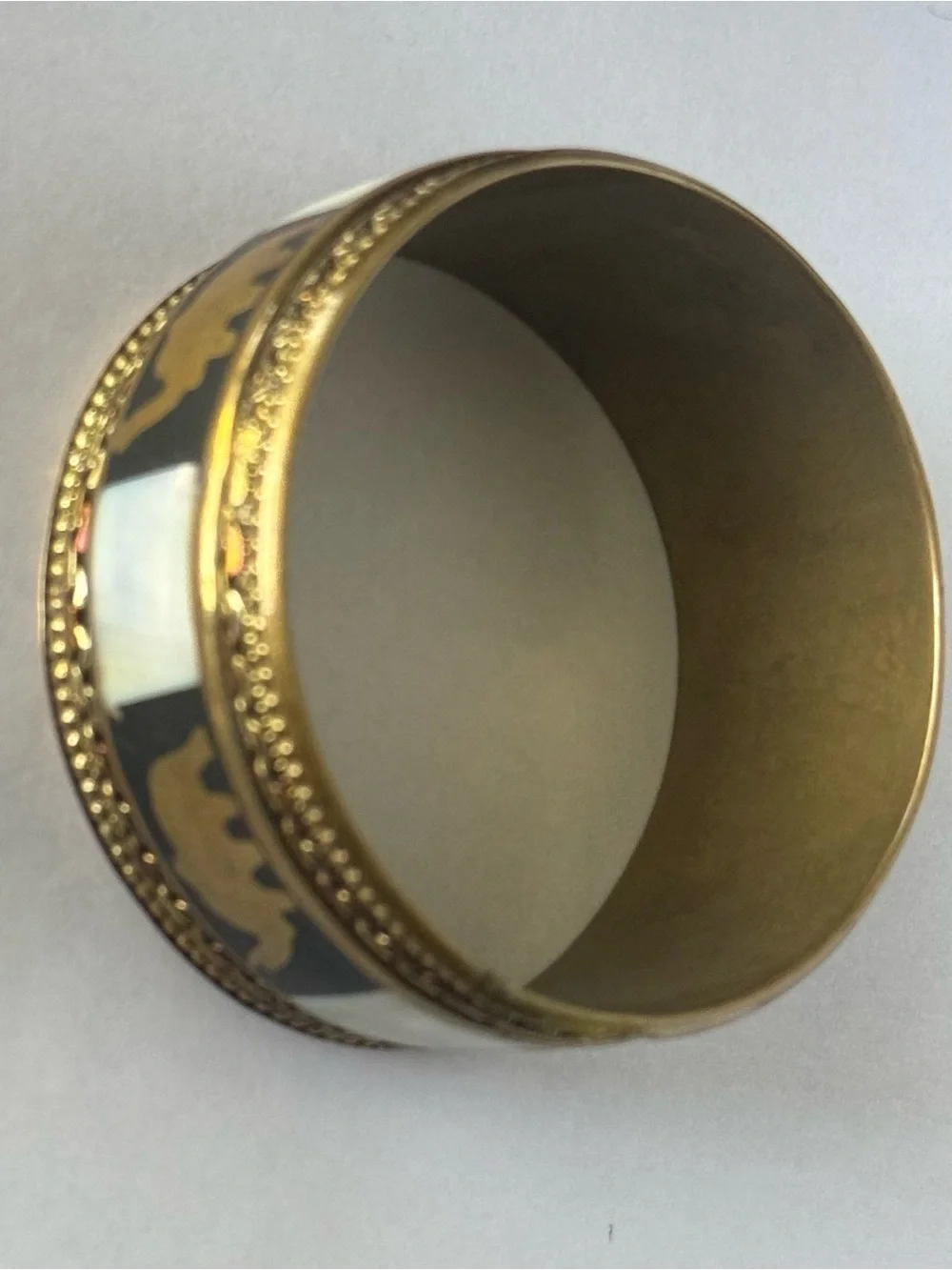 Vintage Brass Elephant & Mother of Pearl Inlay Bangle Bracelet